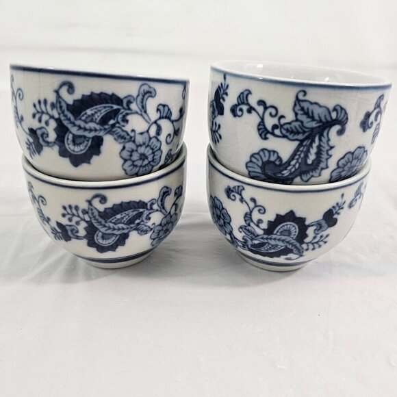 Pier 1 Blue Paisley Print Ceramic Japanese Style Sake Tea Set Cups – Set of 4** - Picture 15 of 16